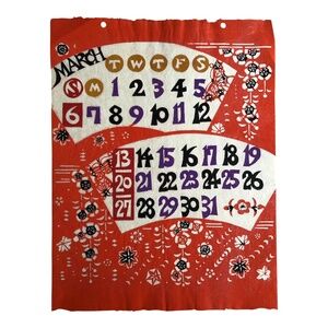 Vintage Japanese Calendar Stencil Art March 1966